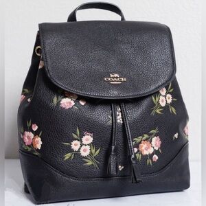 COACH Elle Backpack Black Leather Pink White Glitter Flower Appliqué Gold F73054